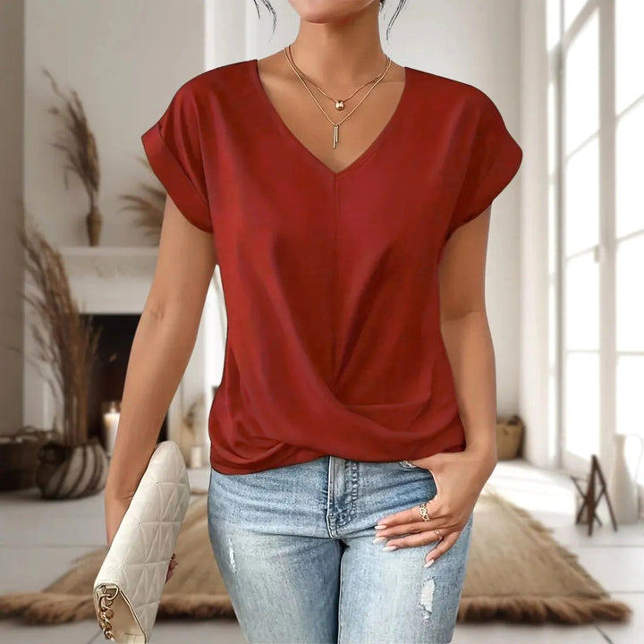 Sweetheart neck women's t-shirt. Chic casual short sleeve top, great for relaxed summer style & comfortable daily fashion.