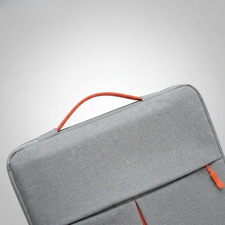 Striped grey padded laptop sleeve, unisex & slim, offers device protection for 11-16 inch laptops.