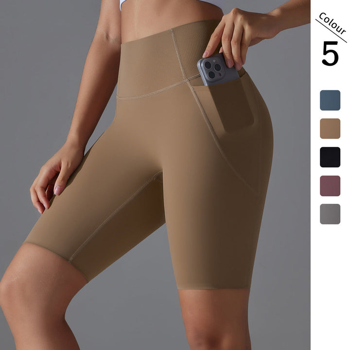 Sophisticated women's activewear shorts with high waist & convenient side pockets.