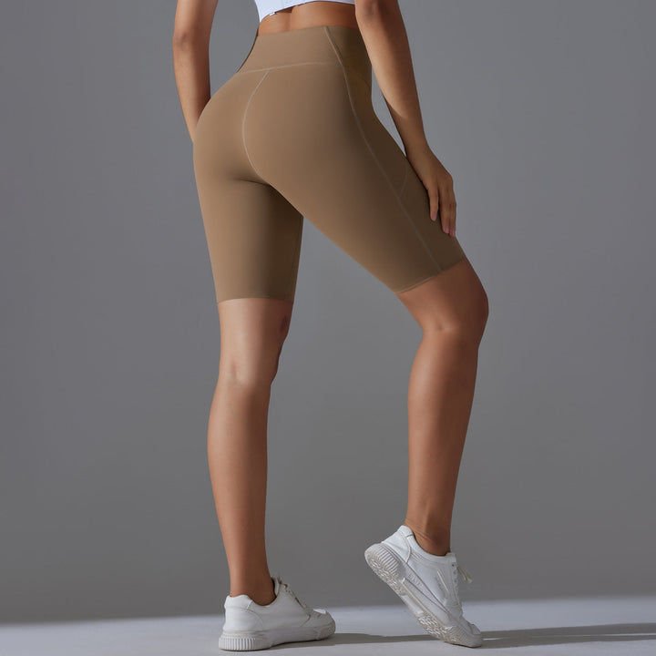 High-waisted workout bike shorts for women, perfect for fitness, yoga, or running.