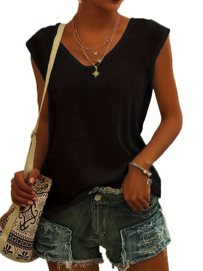Versatile women's sleeveless V-neck top, ideal for everyday comfort or an elegant layered look. Soft, breathable fabric.