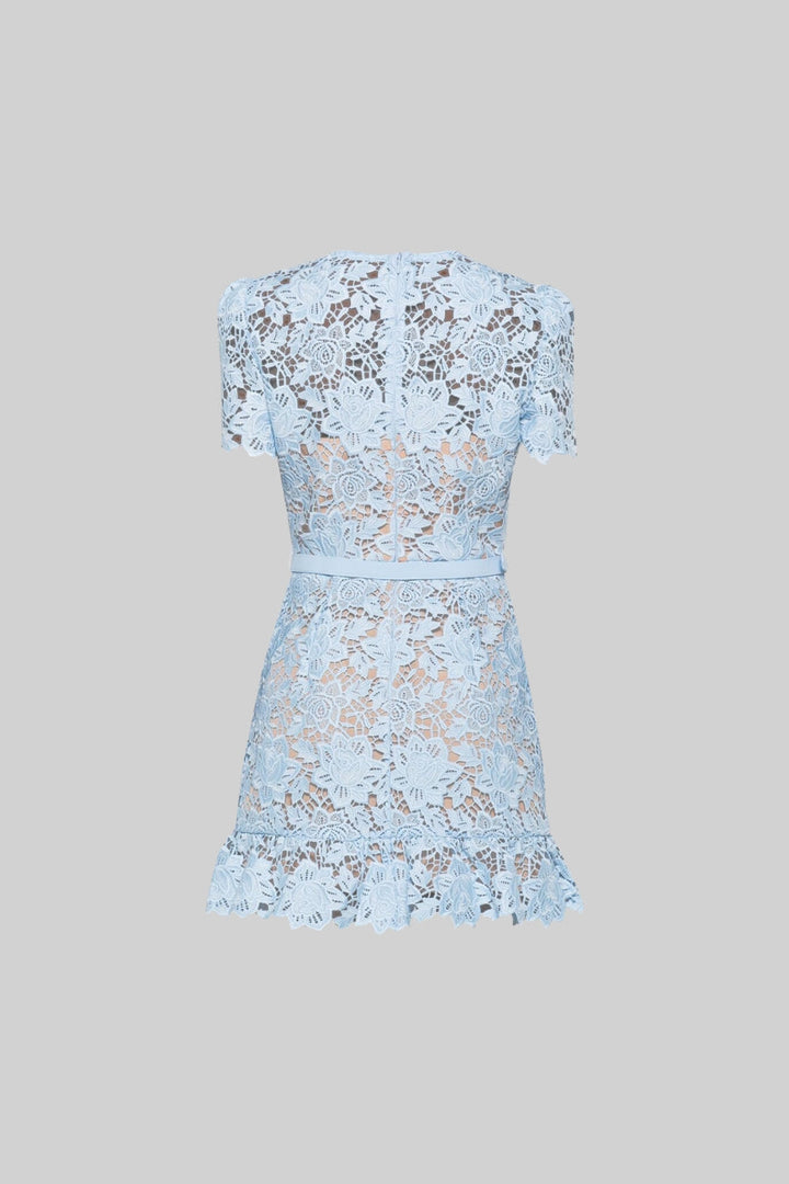 Chic women's A-line mini dress with vibrant floral embroidery, a must-have waist belt summer dress.