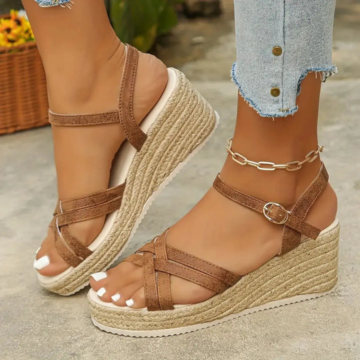 Refined women's espadrille platform wedge sandals with strappy design for stylish and comfortable summer footwear.