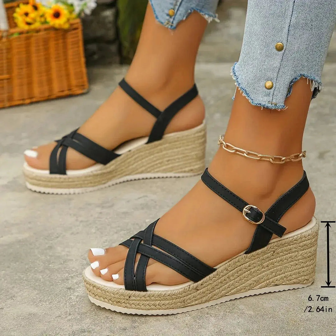 Versatile women's strappy espadrille wedge sandals, great for summer fashion, beach trips, or evening events.