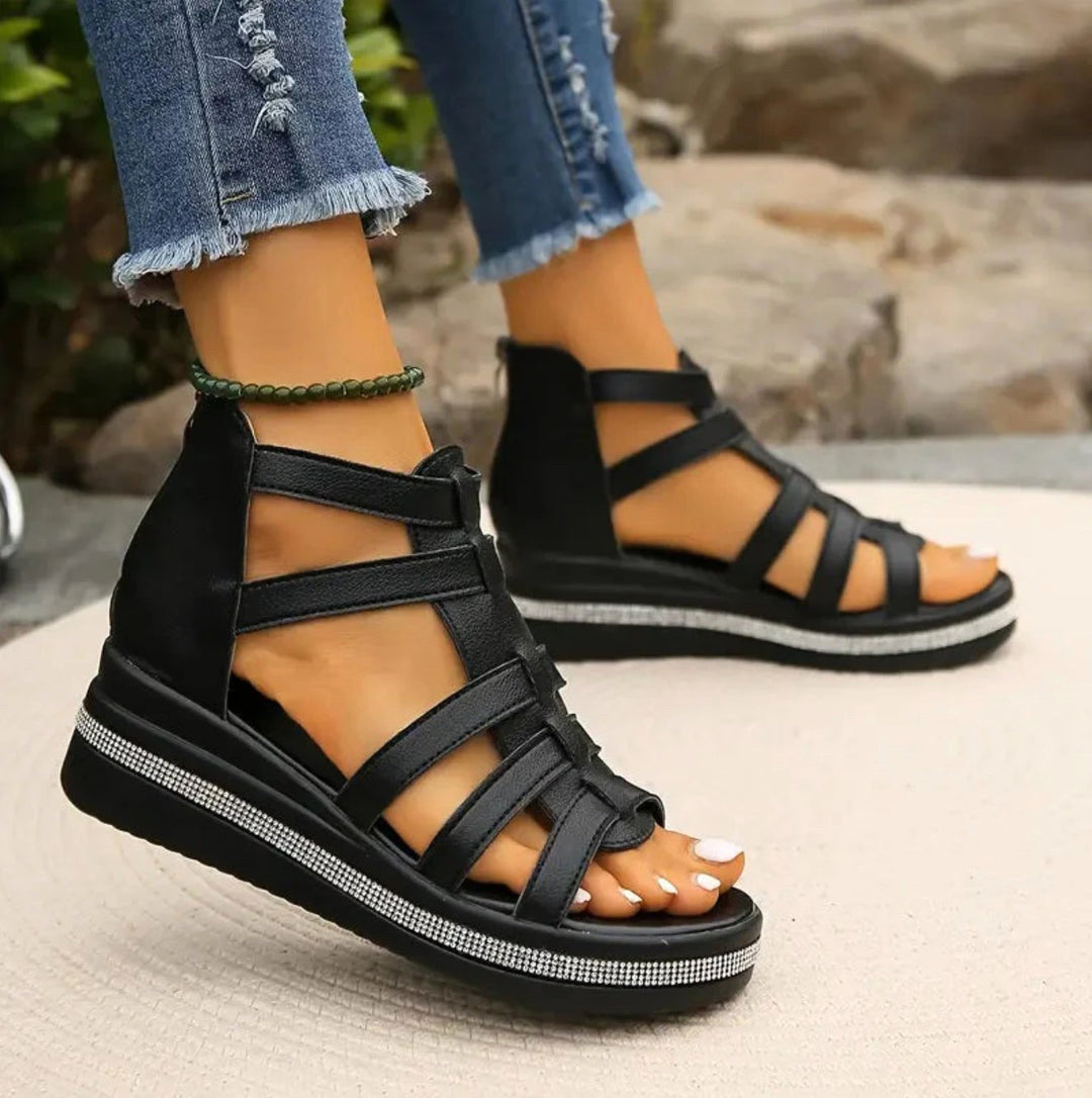 Dressy women's wedge sandals with a comfortable design, perfect for elegant summer fashion footwear.