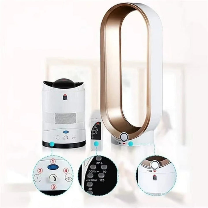 Safe bladeless tower fan for quiet air circulation, perfect for home comfort and modern decor.