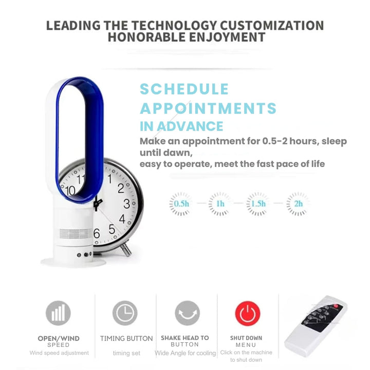 Energy-efficient bladeless tower fan providing quiet, safe, and powerful air circulation at home.