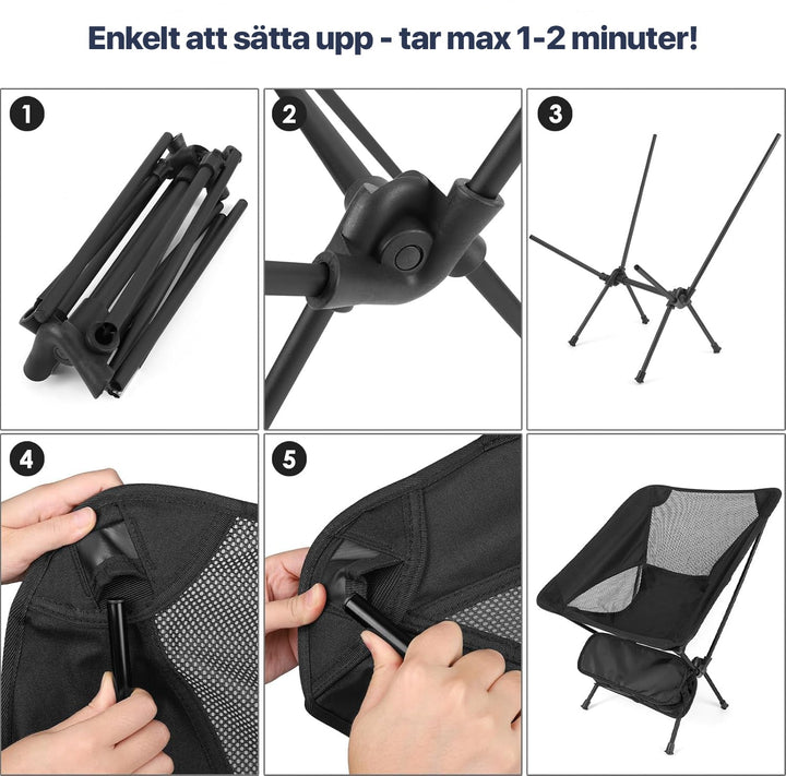 Compact folding camping chair, lightweight design for ultimate outdoor portability.