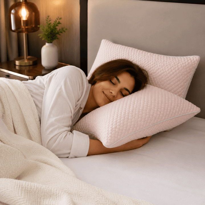 Sleep aid: Ergonomic cooling neck support pillow for comfortable, restful sleep. Breathable design for pain relief.