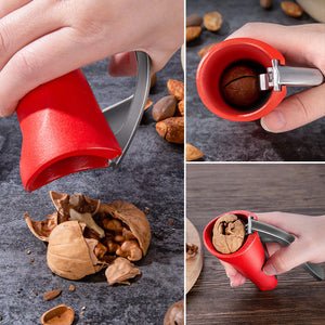 Efficient handheld nut cracker for quick walnut & hazelnut cracking. Ergonomic design, durable aluminum kitchen gift.