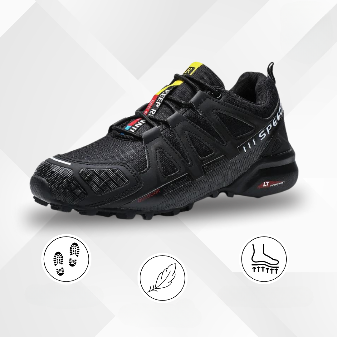 Comfortable outdoor trekking shoes, water-resistant and ergonomic, perfect for long hikes.