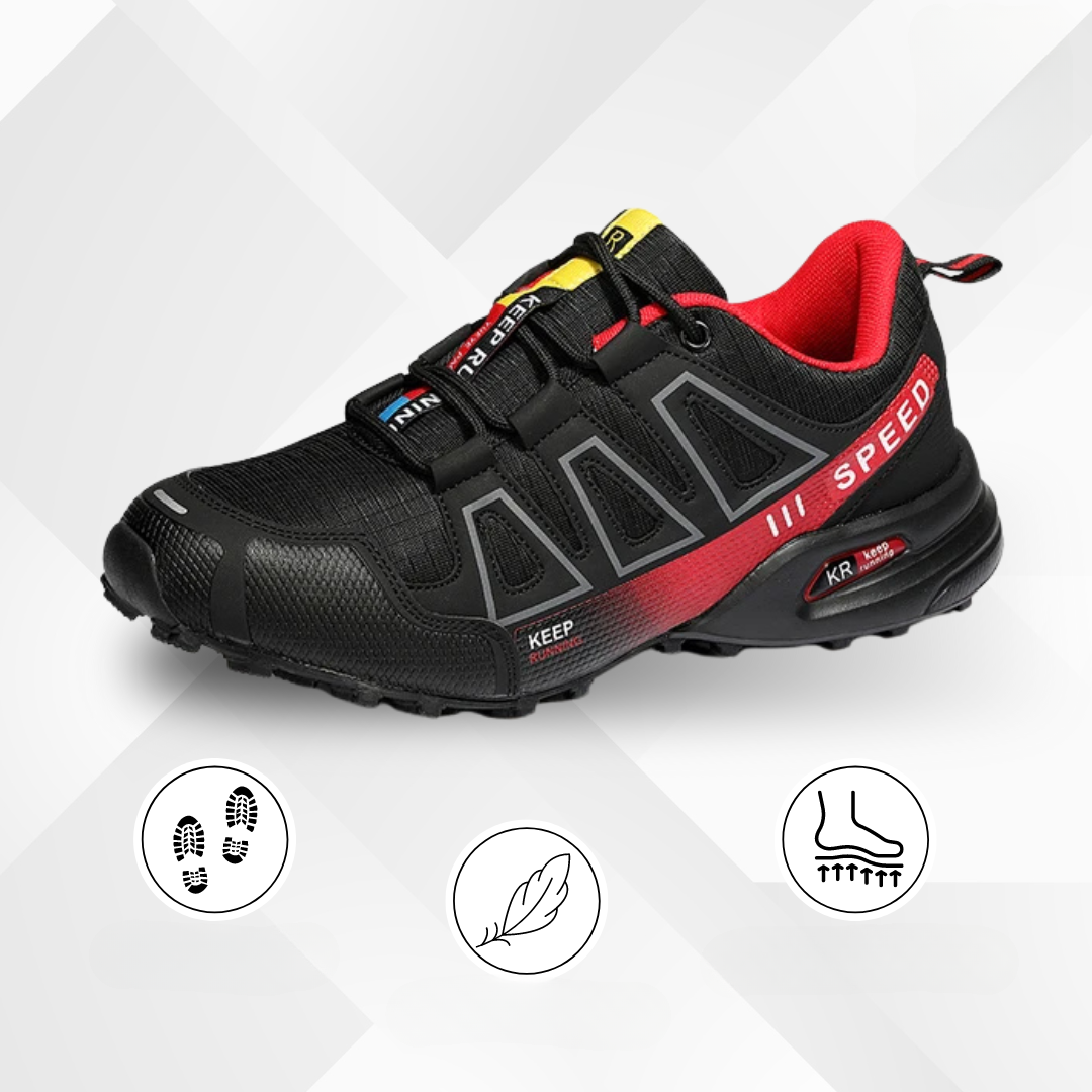 Front view of unisex hiking shoes, showcasing ergonomic design for maximum comfort & support.