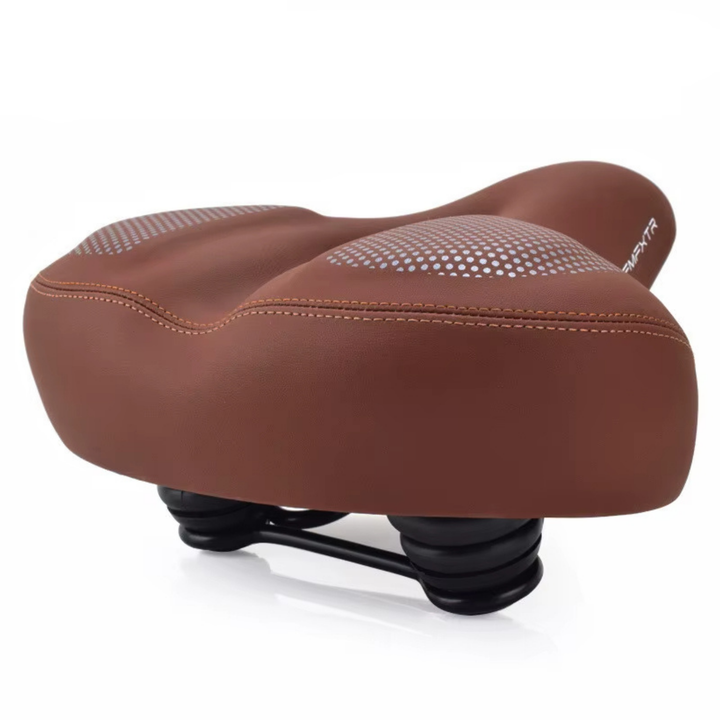 Unisex ergonomic bicycle saddle for comfortable riding. Black, shock-absorbing bike seat for cycling comfort.