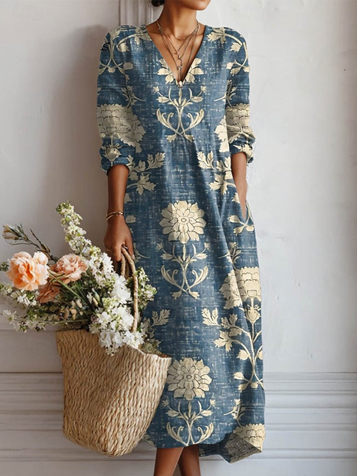 Estella | Women's Floral V-Neck Midi Dress - Image 3