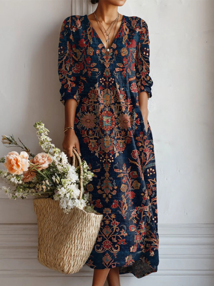 Estella | Women's Floral V-Neck Midi Dress - Image 4