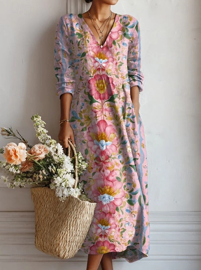 Estella | Women's Floral V-Neck Midi Dress - Image 5