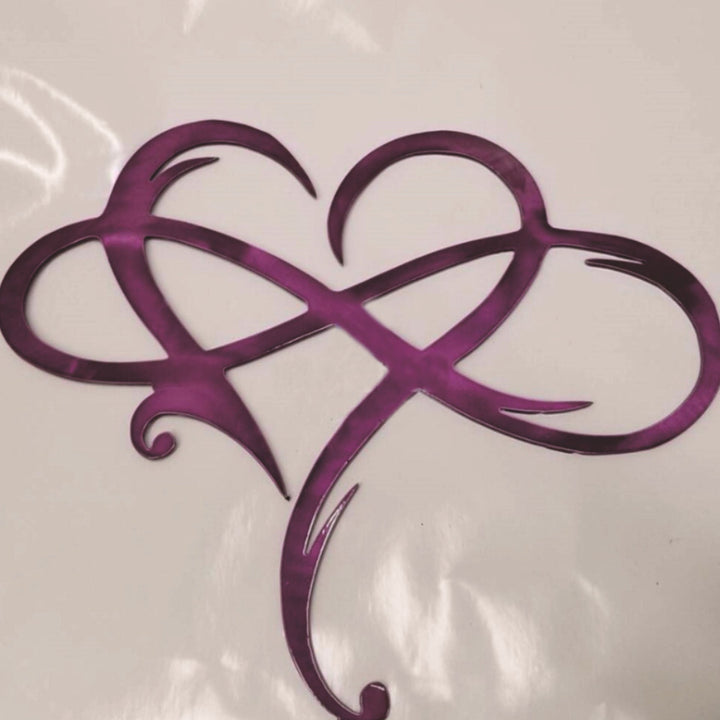 Indoor/outdoor Eternal Love stainless steel wall art, sleek metal decor for modern homes.