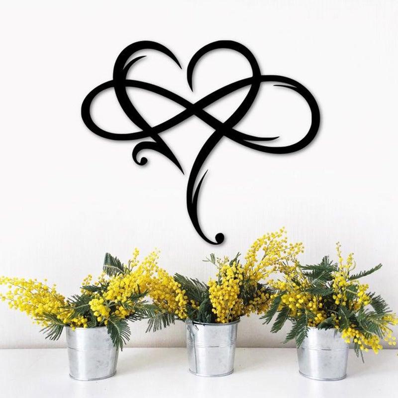 Abstract Eternal Love stainless steel wall art, durable metal decor for indoor & outdoor use.