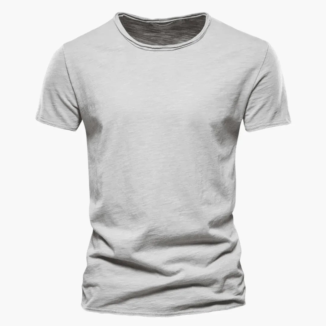 Short sleeve men's t-shirt with a stylish raw edge & classic crew neck. Comfortable for everyday fashion.