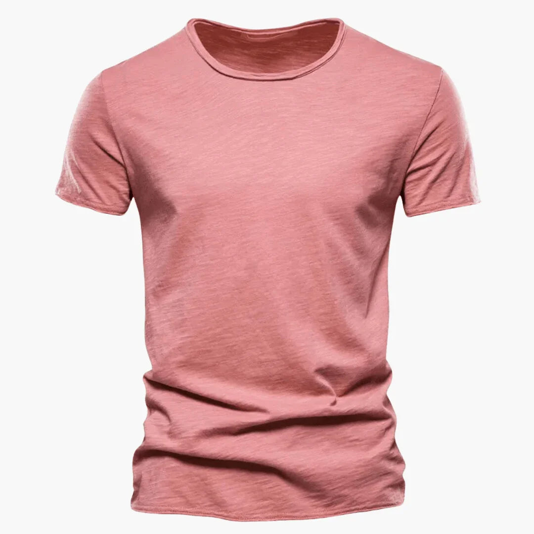 Men's fashion raw-edge crew neck t-shirt. A relaxed fit, short sleeve top, perfect for casual comfort.