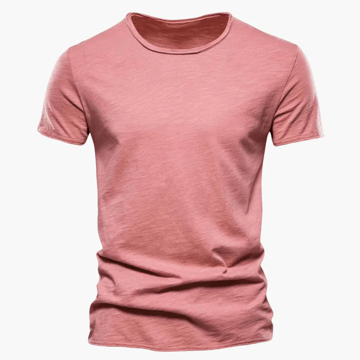Men's fashion raw-edge crew neck t-shirt. A relaxed fit, short sleeve top, perfect for casual comfort.