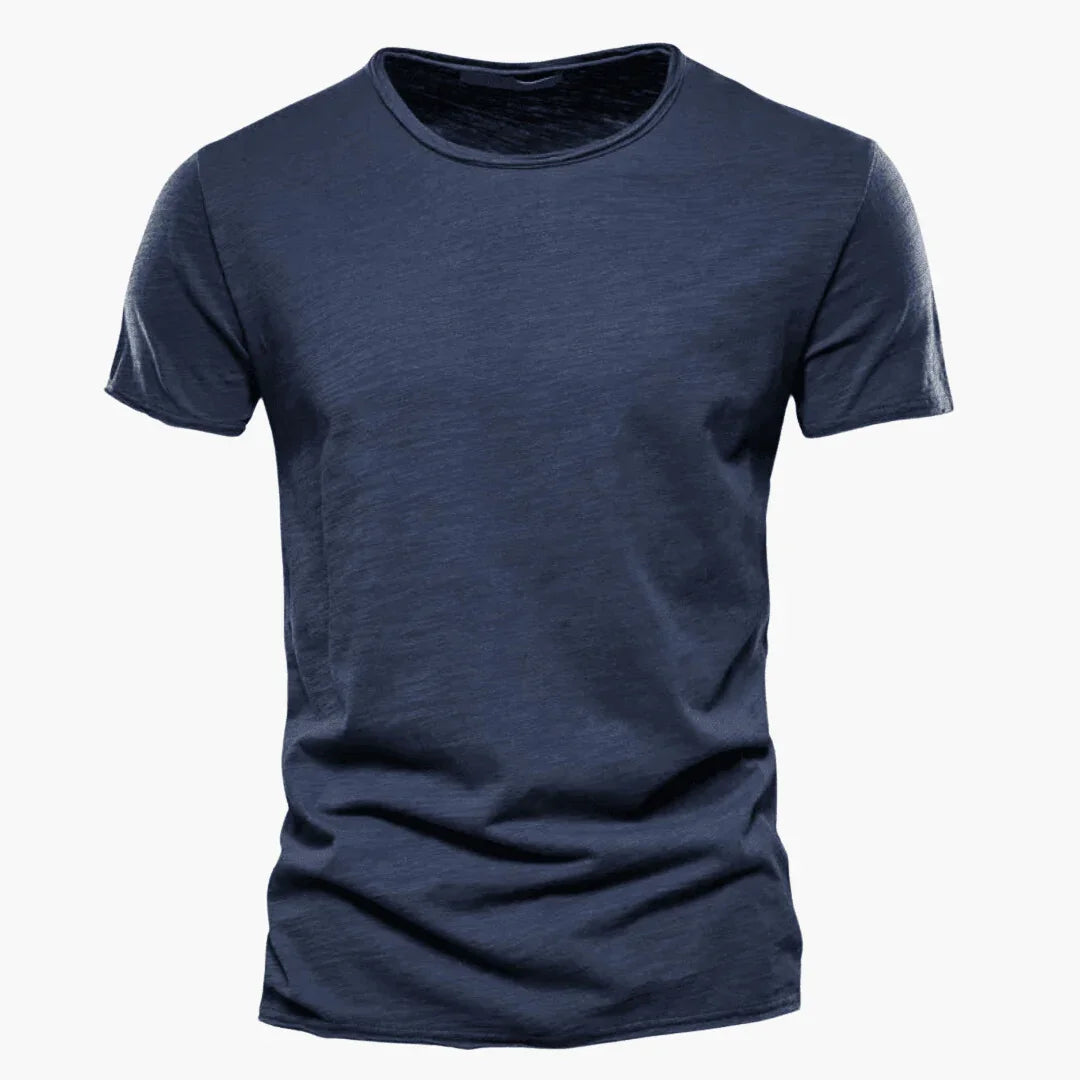 Everyday wear men's t-shirt with a raw-edge crew neck. Comfortable & versatile for casual summer style.