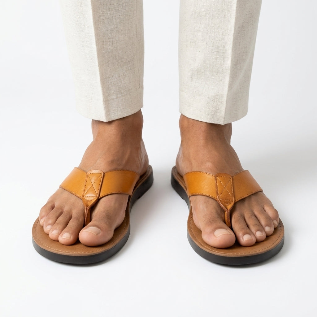 Men's elegant black toe post slide sandals for summer comfort and style. Perfect for beach or casual wear.