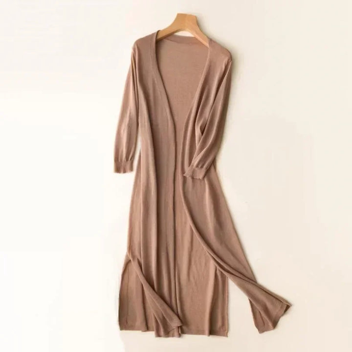 Eudora | Women's Long Open Front Cardigan - Brown - Image 7