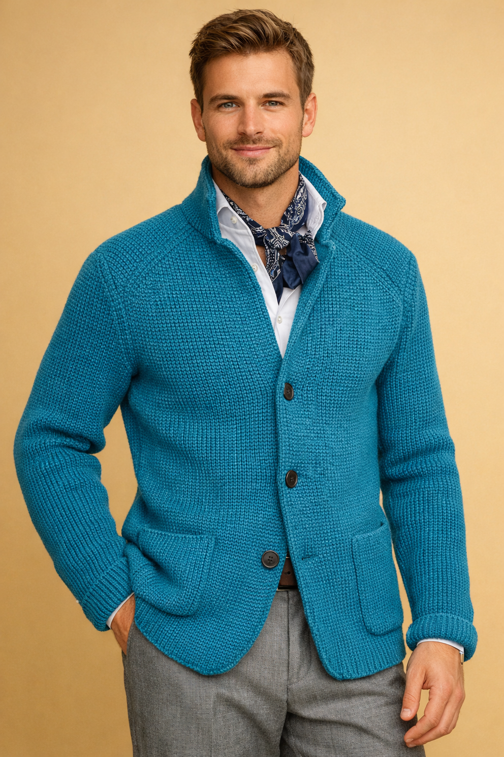 Men's stylish button-up cardigan, warm knitwear with a modern fit for any occasion.