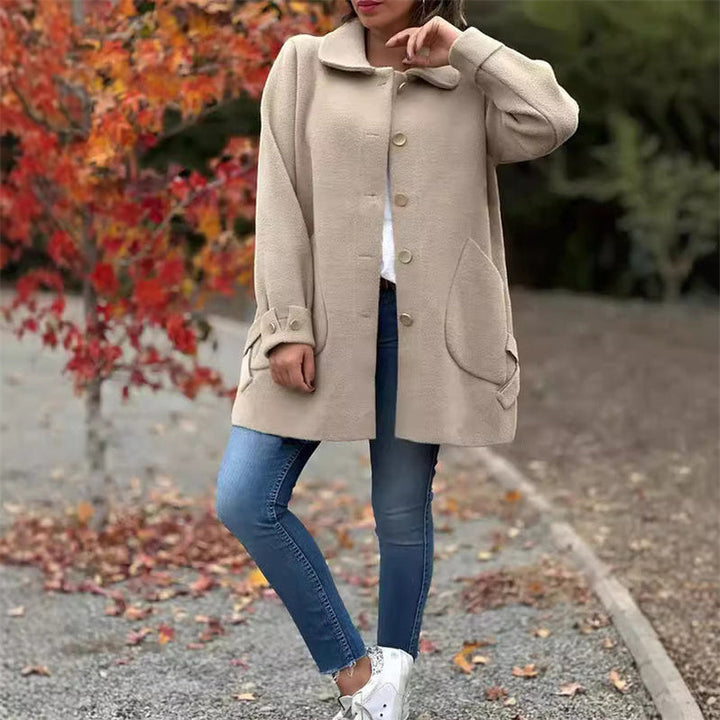 Evangelia | Women's Long Lapel Collar Coat - Beige - Image 2