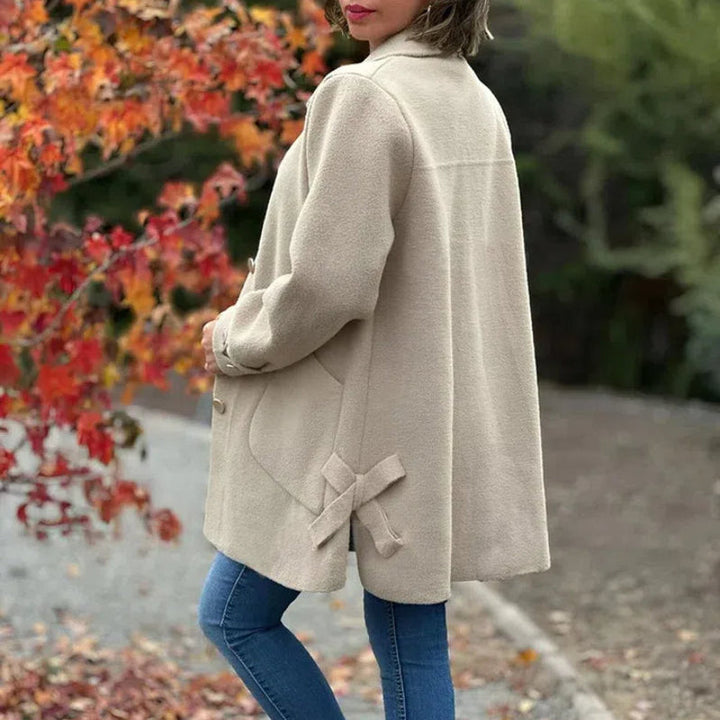Evangelia | Women's Long Lapel Collar Coat - Beige - Image 3