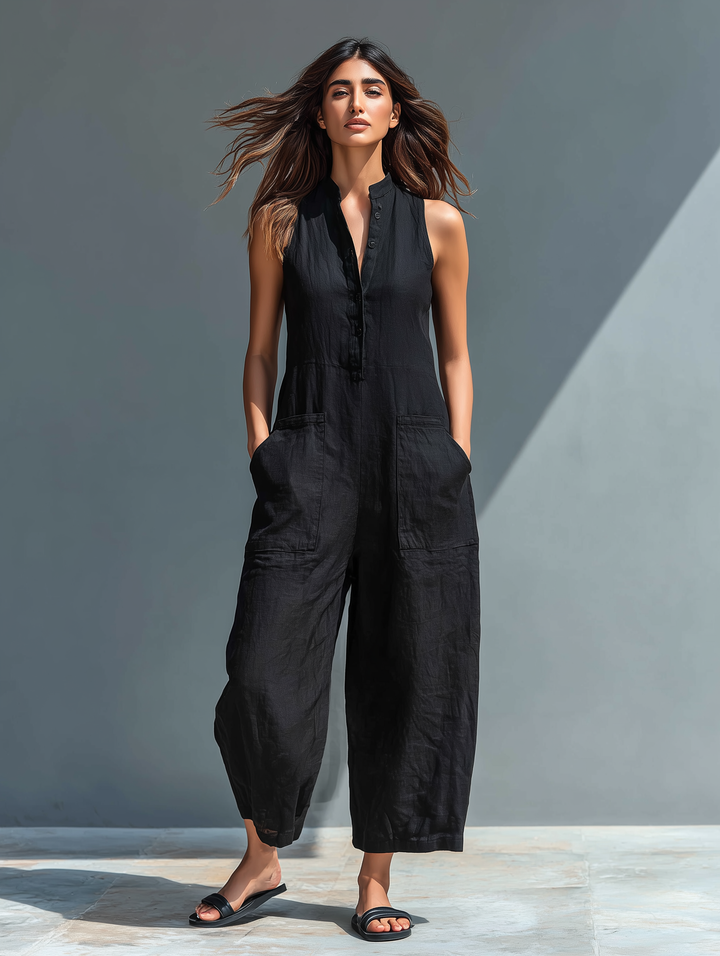 Evangelia | Women's Sleeveless Wide Leg Jumpsuit - Black - Image 5