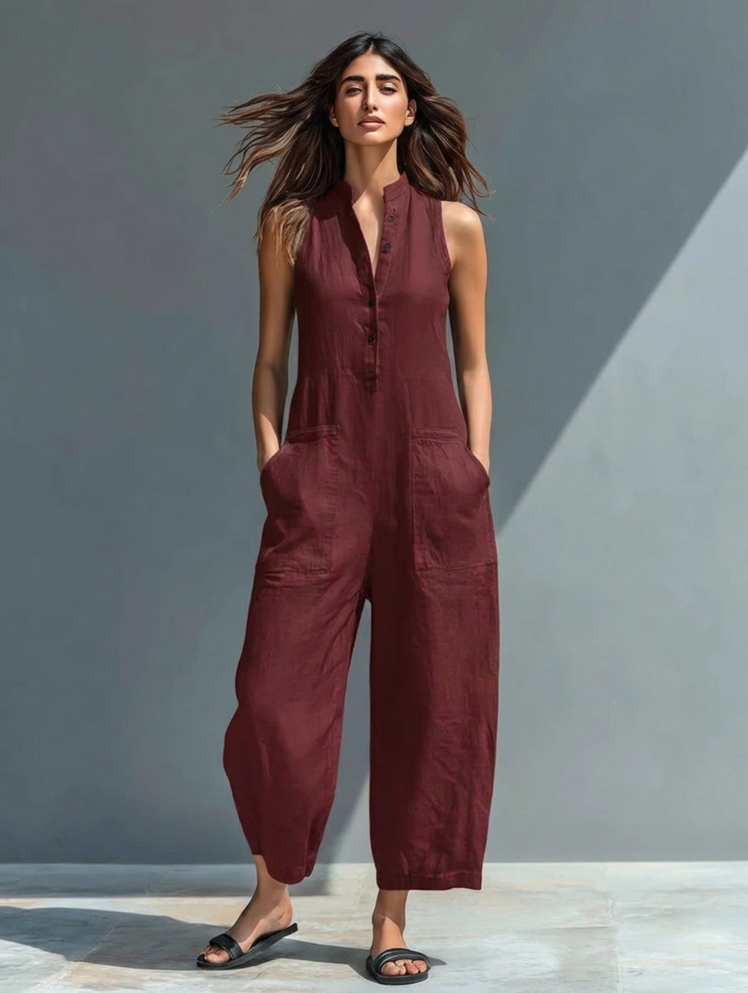 Evangelia | Women's Sleeveless Wide Leg Jumpsuit - Black - Image 8