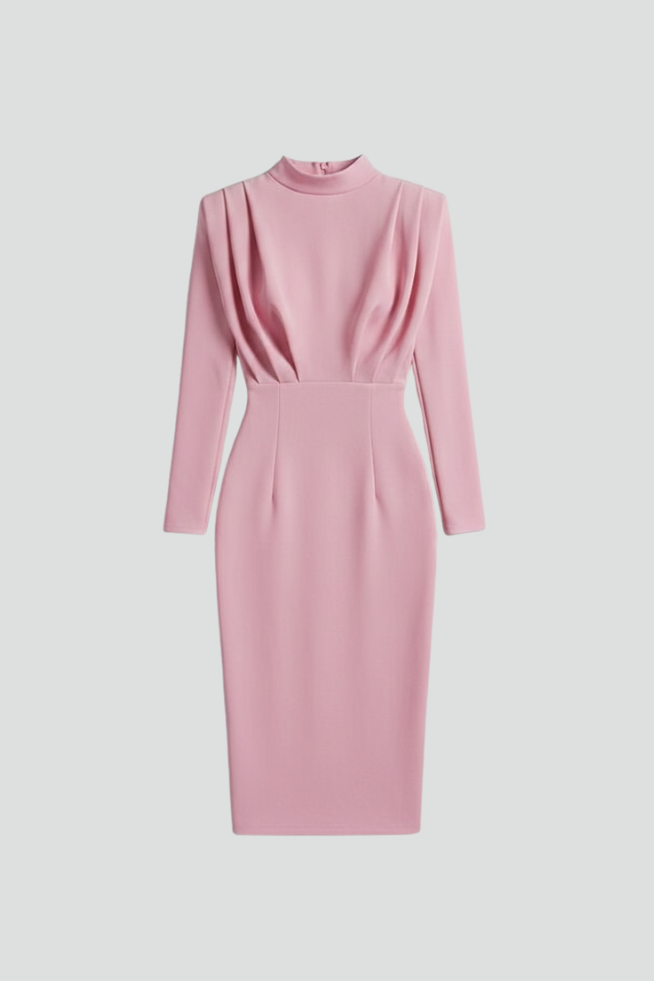 Evangeline | Women's Mock Neck Long Sleeve Maxi Dress - Pink - Image 1