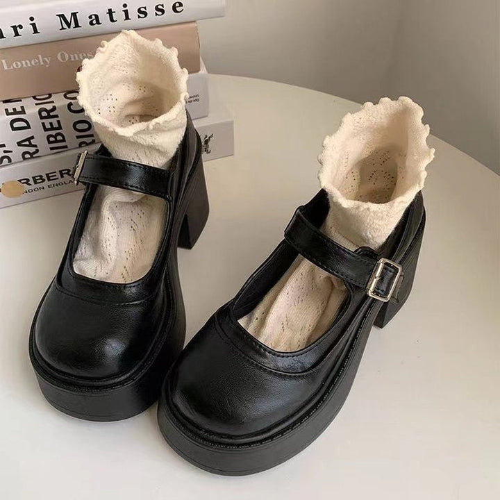 Womens fashion platform Mary Jane dress shoes, elegant with chunky heel & buckle strap. Classic sophisticated footwear.
