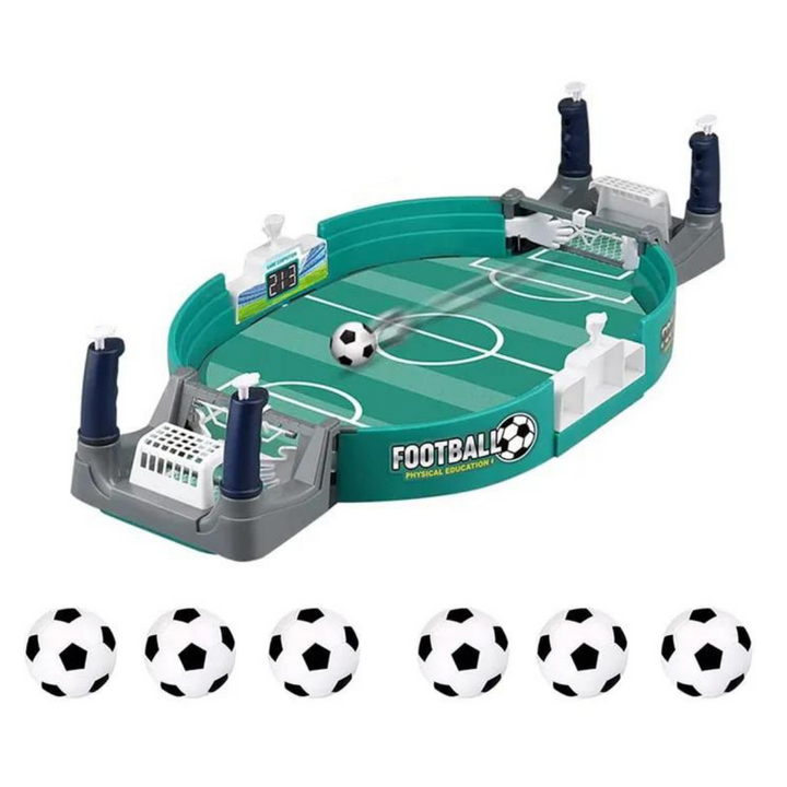 Portable tabletop foosball game, ideal for kids' skill development and engaging family fun. Perfect indoor mini soccer.