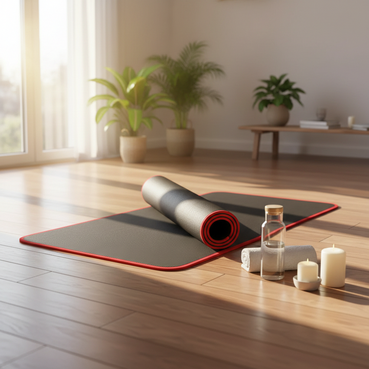 Close-up of the textured surface of a non-slip exercise mat