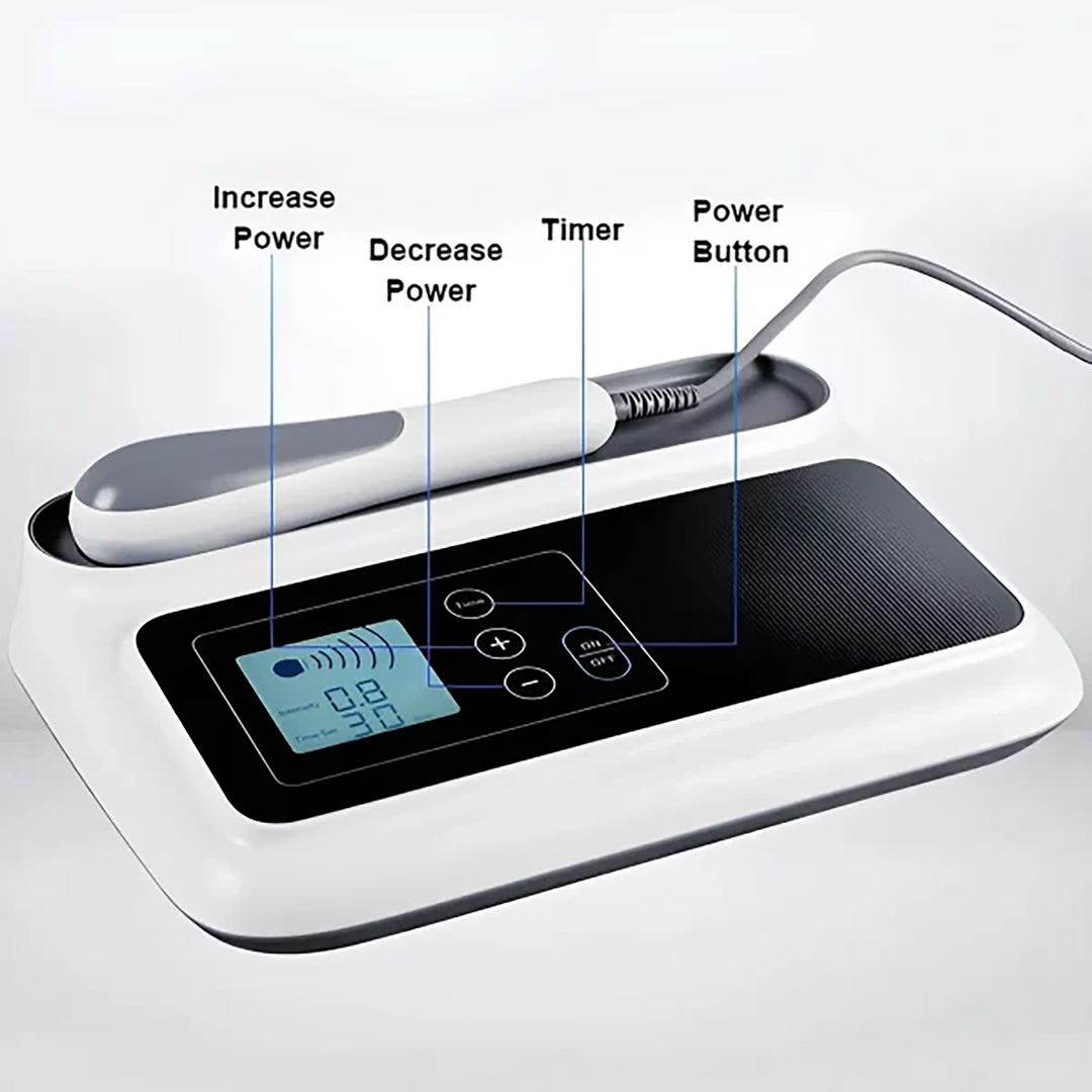 AeroPulse device applying therapeutic ultrasound for deep tissue muscle recovery & reduced inflammation.