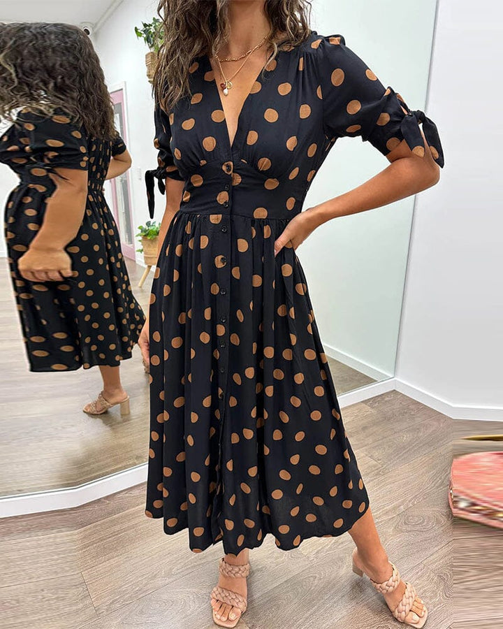Polka Dot V-Neck Dress for Women