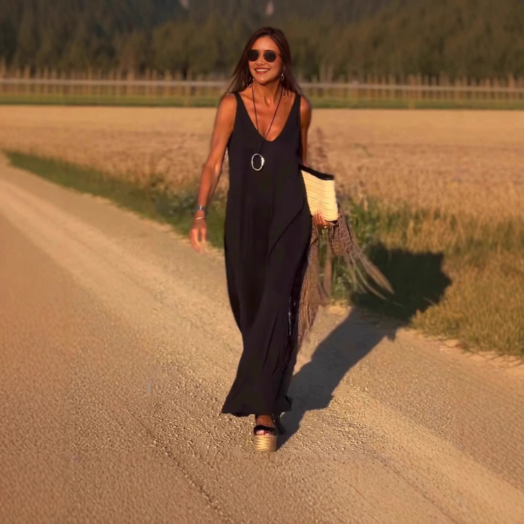 Women's summer sleeveless maxi dress, versatile for elegant or casual wear.