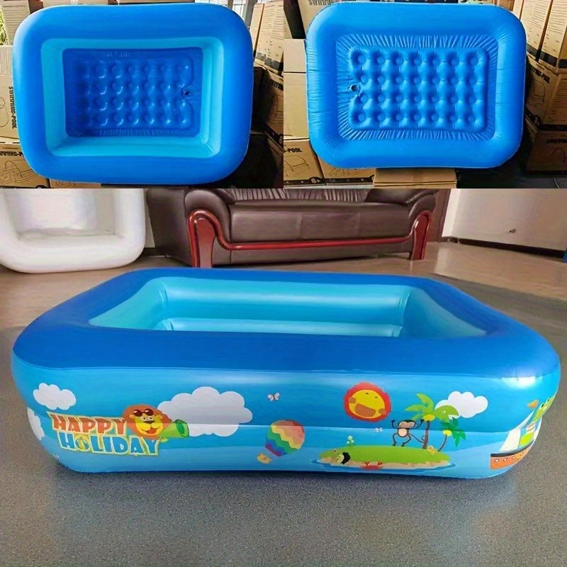 Family fun with a large inflatable ocean splash paddling pool, great for garden water play & summer joy.