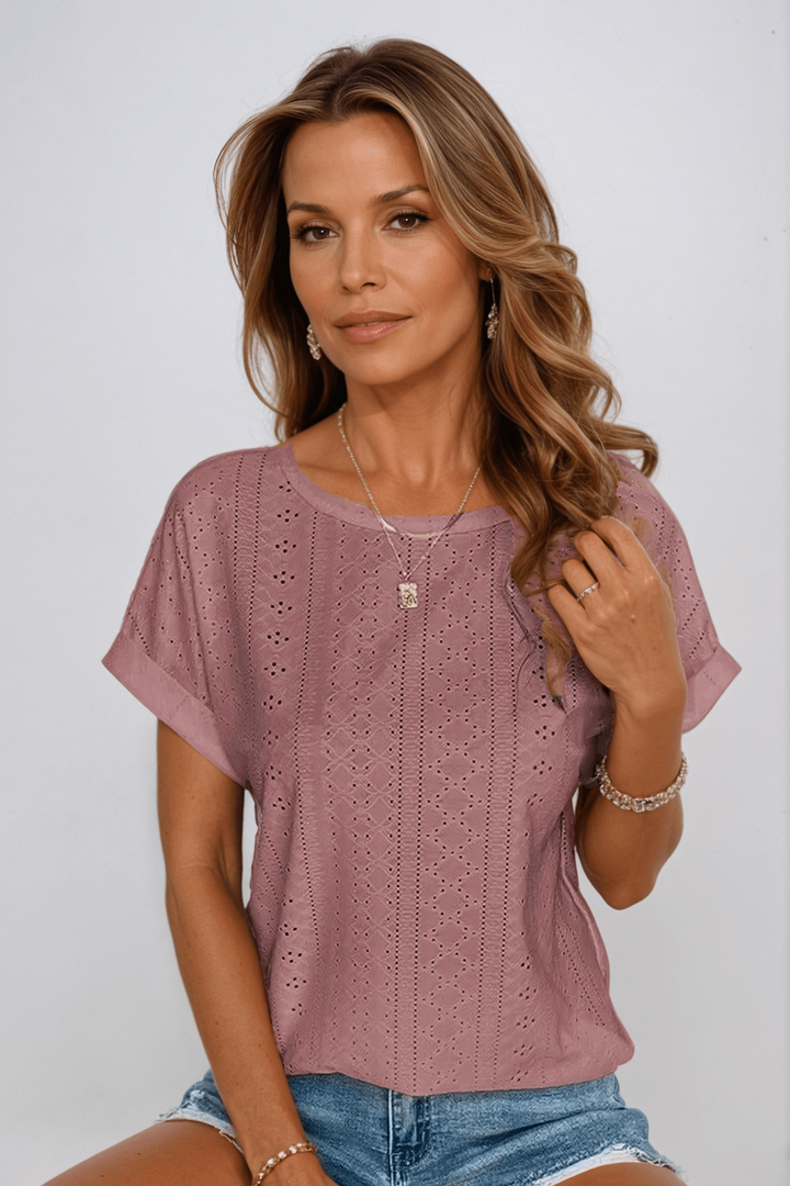 Women's Eyelet Crew Neck Top