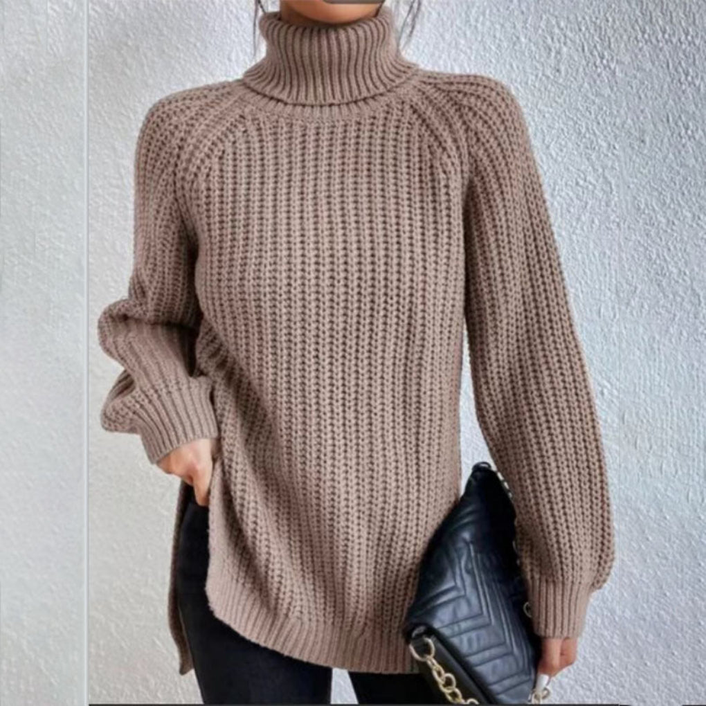 Versatile women's long sleeve turtleneck pullover. Split hem design, perfect for fall/winter layering.
