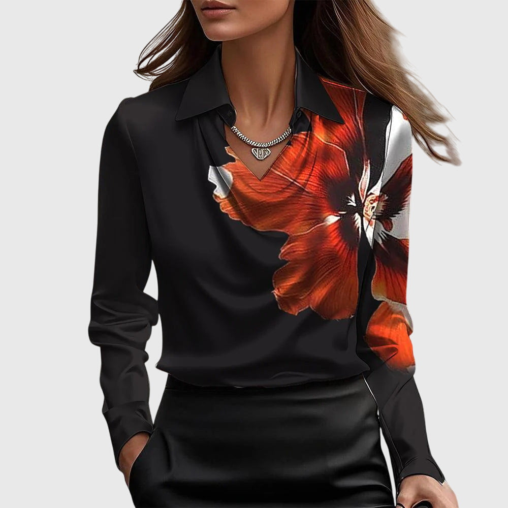Sophisticated women's pleated neckline blouse, elegant and flowing. Chic office wear and evening top.