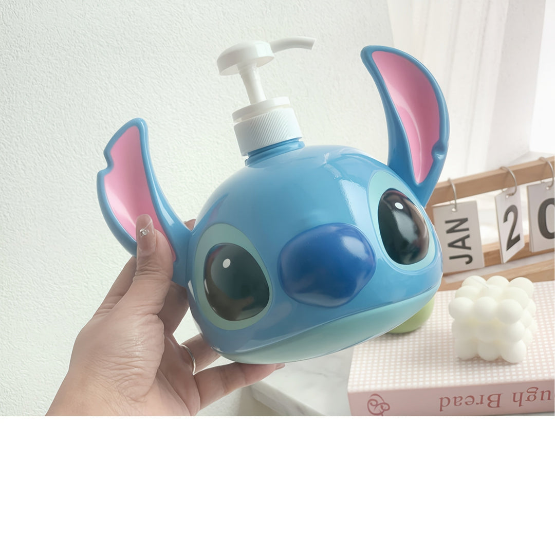 Durable PVC Disney Stitch character liquid soap & shampoo dispenser. Ideal for hand soap in any home bathroom/kitchen.