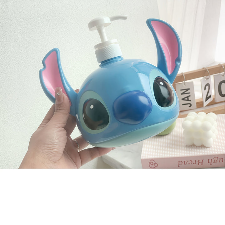 Durable PVC Disney Stitch character liquid soap & shampoo dispenser. Ideal for hand soap in any home bathroom/kitchen.
