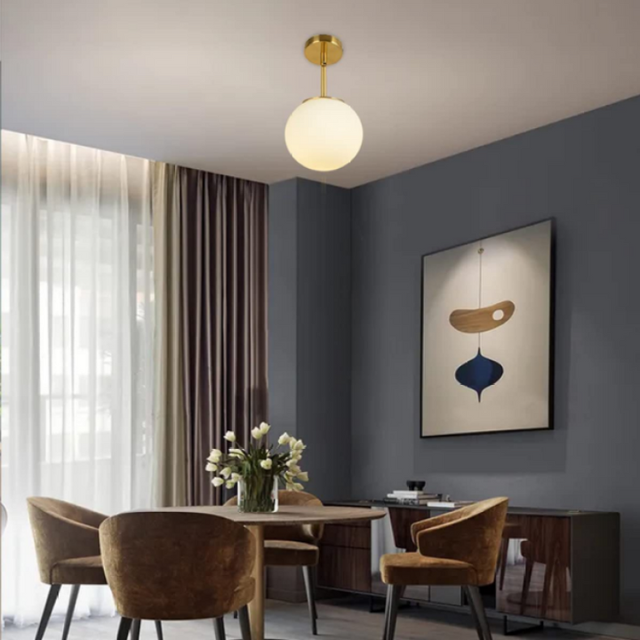 Sleek LED globe ceiling light with flush mount design, ideal modern indoor lighting for any room.
