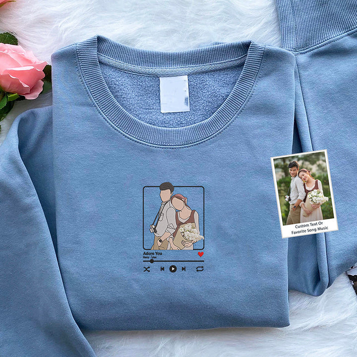Unisex embroidered photo hoodie for Dad. A unique custom memory gift, perfect for Father's Day.