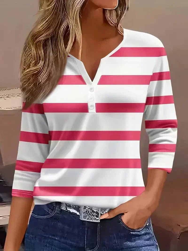 Women's Striped V-Neck Top