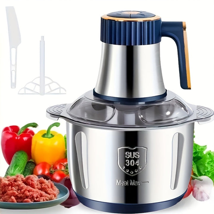 Multifunctional stainless steel food processor for meat mincing & vegetable slicing. Essential kitchen machine.